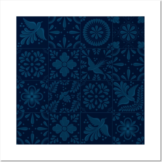 Deep Blue Talavera Tile Pattern by Akbaly Wall Art by Akbaly